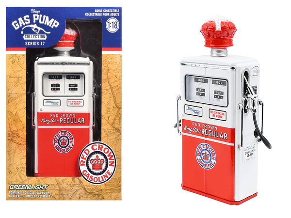 1954 Tokheim 350 Twin Gas Pump "Red Crown Gasoline" White and Red "Vintage Gas Pumps" Series 17 1/18 Diecast Replica by Greenlight