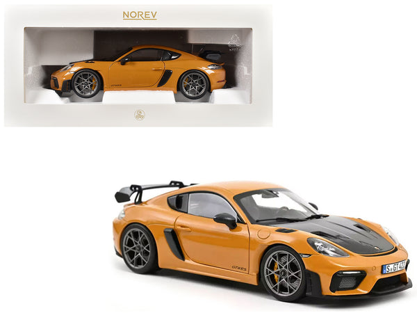 2023 Porsche Cayman GT4 RS Weissach Pack Bahama Yellow with Carbon Hood 1/18 Diecast Model Car by Norev