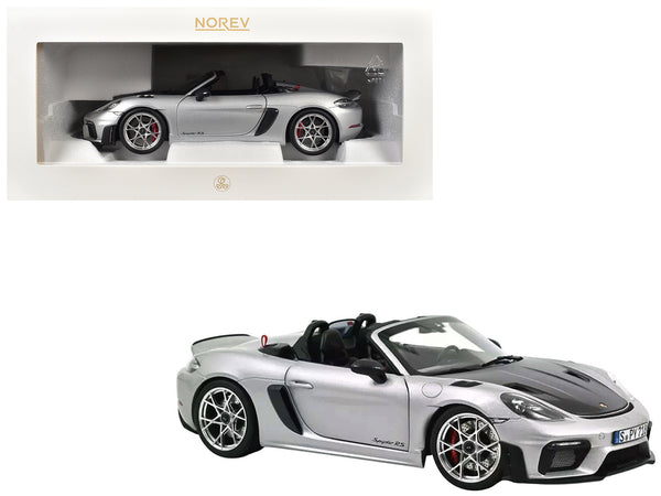 2023 Porsche 718 Spyder RS Weissach Pack GT Silver Metallic with Carbon Hood 1/18 Diecast Model Car by Norev