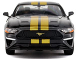 2018 Ford Mustang GT 5.0 Black with Gold Stripes and Graphics "Midnight Eclipse" Series 1/24 Diecast Model Car by Motormax
