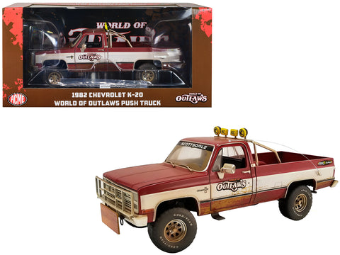 1982 Chevrolet K-20 Push Truck Red and White (Dirty) "World of Outlaws" 1/18 Diecast Model by Greenlight for ACME