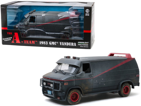 1983 GMC Vandura Black Weathered Version with Bullet Holes "The A-Team" (1983-1987) TV Series 1/18 Diecast Model by Greenlight