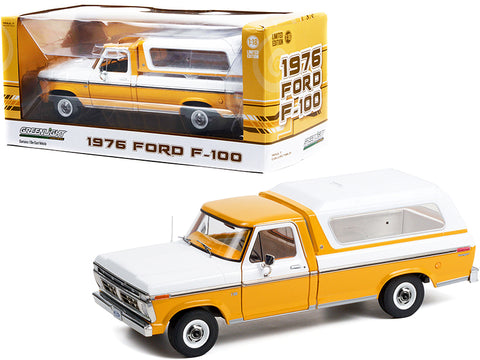 1976 Ford F-100 Ranger Pickup Truck with Deluxe Box Cover Chrome Yellow and Wimbledon White 1/18 Diecast Model by Greenlight