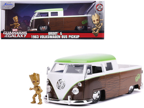 1963 Volkswagen Bus Pickup Truck with Groot Diecast Figure "Guardians of the Galaxy" "Marvel" Series 1/24 Diecast Model Car by Jada