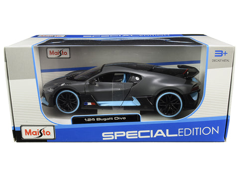 Bugatti Divo Satin Charcoal Gray with Carbon and Blue Accents "Special Edition" 1/24 Diecast Model Car by Maisto