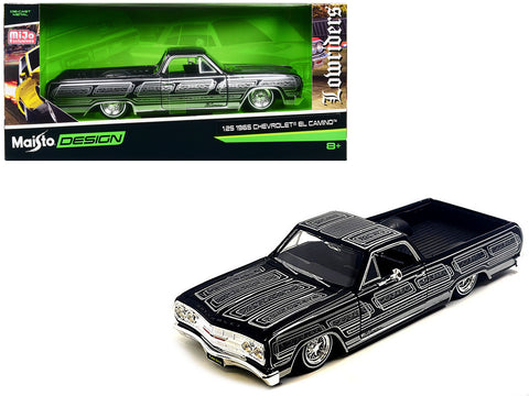 1965 Chevrolet El Camino Lowrider Black Metallic with Silver Graphics "Lowriders" Series 1/25 Diecast Model by Maisto