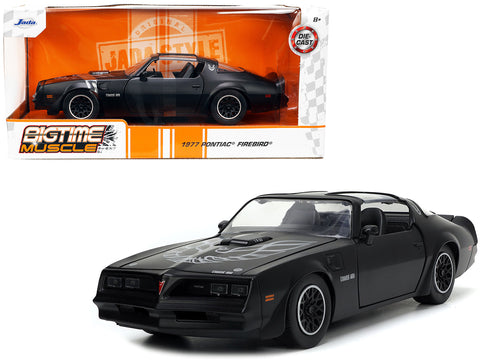 1977 Pontiac Firebird T/A Trans Am Matte Black with Bird Graphic on Hood "Bigtime Muscle" Series 1/24 Diecast Model Car by Jada