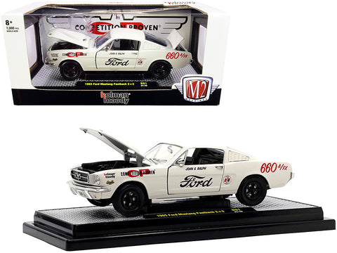 1965 Ford Mustang Fastback 2+2 "Holman Moody" Wimbledon White Limited Edition to 7,000 pieces Worldwide 1/24 Diecast Model Car by M2 Machines