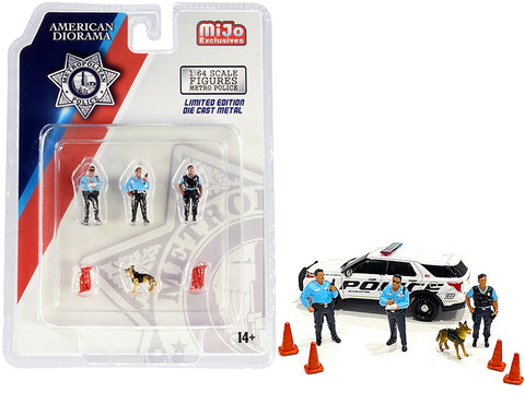 "Metropolitan Police" (8 Piece Figure Set - 3 Figures, 1 Dog and 4 Accessories) for 1/64 Scale Models by American Diorama
