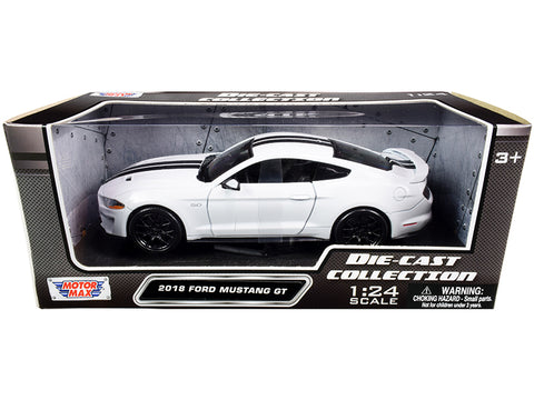 2018 Ford Mustang GT 5.0 White with Black Stripes 1/24 Diecast Model Car by Motormax