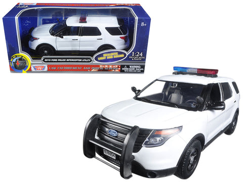 2015 Ford Police Interceptor Utility White with Flashing Light Bar and Front and Rear Lights with 2 Sounds 1/24 Diecast Model Car by Motormax
