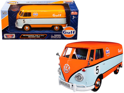 Volkswagen Type 2 (T1) Delivery Van #5 "Gulf" Orange and Light Blue 1/24 Diecast Model by Motormax