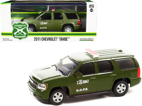 2011 Chevrolet Tahoe Police Car Matte Green "Carabineros de Chile" G.O.P.E. "Grupo de Operaciones Policiales Especiales" 1/43 Diecast Model Car by Greenlight