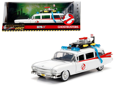 1959 Cadillac Ambulance Ecto-1 White "Ghostbusters" Movie "Hollywood Rides" Series 1/24 Diecast Model Car by Jada