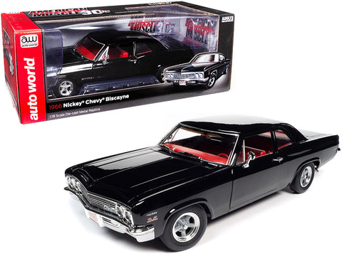 1966 Chevrolet Biscayne Nickey Coupe Tuxedo Black with Red Interior "American Muscle 30th Anniversary" (1991-2021) 1/18 Diecast Model Car by Autoworld