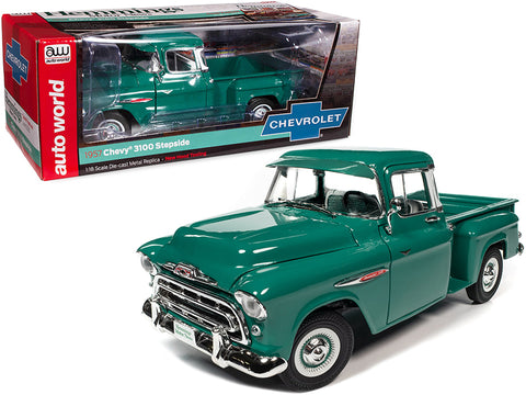 1957 Chevrolet 3100 Stepside Pickup Truck Ocean Green "Hemmings Motor News" Magazine Cover Car (August 2016) 1/18 Diecast Model Car by Autoworld