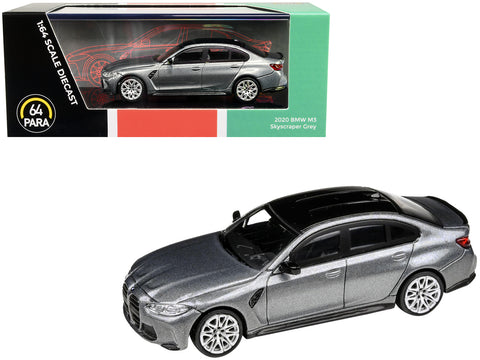 2020 BMW M3 G80 Skyscraper Gray Metallic with Black Top 1/64 Diecast Model Car by Paragon