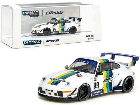 Porsche RWB 993 #99 "GReddy" White with Stripes "RAUH-Welt BEGRIFF" 1/64 Diecast Model Car by Tarmac Works