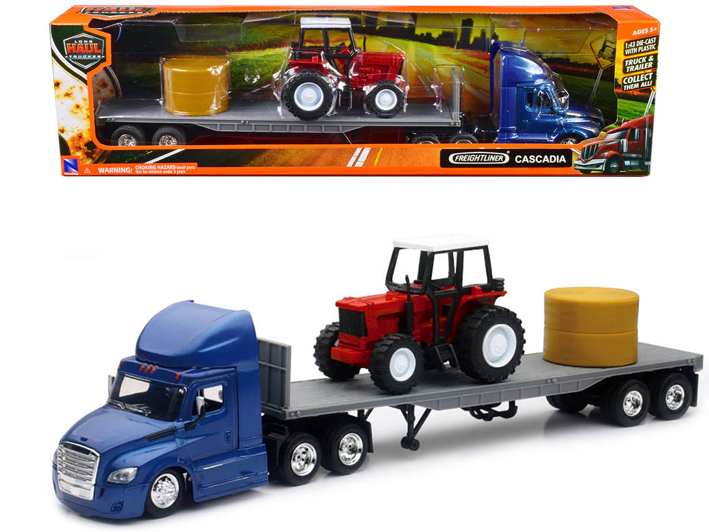 Freightliner Cascadia with Flatbed Trailer Blue with Farm