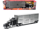 Kenworth W900 Truck Black with Pot Belly Livestock Chrome "Long Haul Truckers" Series 1/32 Diecast Model by New Ray