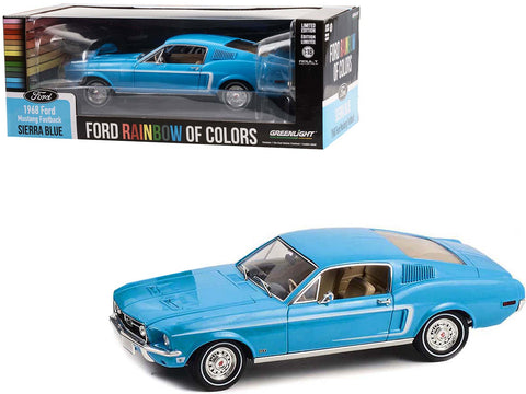 1968 Ford Mustang Fastback Sierra Blue "Ford Rainbow Of Colors - West Coast USA Special Edition Mustang" 1/18 Diecast Car Model by Greenlight