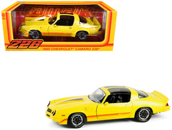 1980 Chevrolet Camaro Z28 with T-Tops Bright Yellow with Stripes 1/18 Diecast Model Car by Greenlight