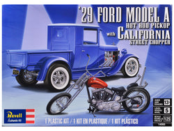 1929 Ford Model A Hot Rod Pickup Truck and California Street Chopper Motorcycle Plastic Model Kit (Skill Level 5) 1/25 Scale Model by Revell
