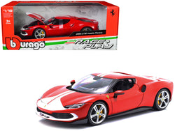 Ferrari 296 GTB Assetto Fiorano Red with White Stripes "Race + Play" Series 1/18 Diecast Model Car by Bburago