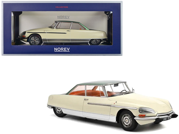 1968 Citroen DS 21 Le Leman Ivory and Green Metallic with Orange Interior 1/18 Diecast Model Car by Norev
