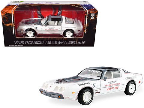 1980 Pontiac Firebird Trans Am T/A "Official Pace Car 58th Annual Pikes Peak Auto Hill Climb" White with Gray Top and Hood Graphics with White Interior 1/24 Diecast Model Car by Greenlight