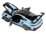 2022 Porsche 911 GT3 RS Weissach Pack Gulf Blue with Carbon Top and Hood Stripes 1/18 Diecast Model Car by Norev