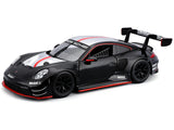 Porsche 911 GT3 R Black with Silver Hood and Top and Red Stripe "Race" Series 1/24 Diecast Model Car by Bburago