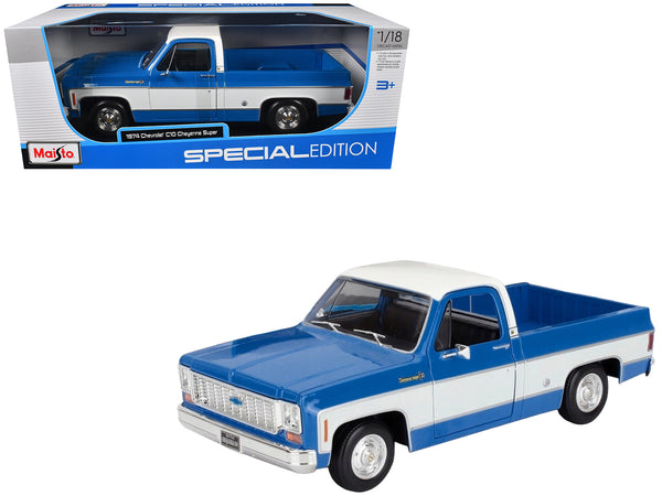 1974 Chevrolet C10 Cheyenne Super Pickup Truck Blue and White "Special Edition" Series 1/18 Diecast Model by Maisto