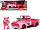 1956 Ford F-100 Pickup Truck Pink with Graphics and Franken Berry Diecast Figure "Franken Berry" "Hollywood Rides" Series 1/24 Diecast Model Car by Jada