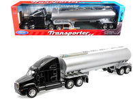 Kenworth T2000 Truck Black with Silver Tanker Trailer "Transporter" Series 1/32 Diecast Model by Welly