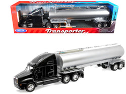 Kenworth T2000 Truck Black with Silver Tanker Trailer "Transporter" Series 1/32 Diecast Model by Welly
