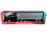 Freightliner Cascadia Truck Black with Silver Container "Transporter" Series 1/32 Diecast Model by Welly