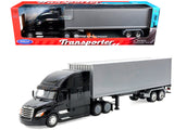 Freightliner Cascadia Truck Black with Silver Container "Transporter" Series 1/32 Diecast Model by Welly