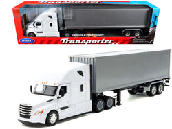 Freightliner Cascadia Truck White with Gray Container "Transporter" Series 1/32 Diecast Model by Welly