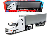 Freightliner Cascadia Truck White with Gray Container "Transporter" Series 1/32 Diecast Model by Welly