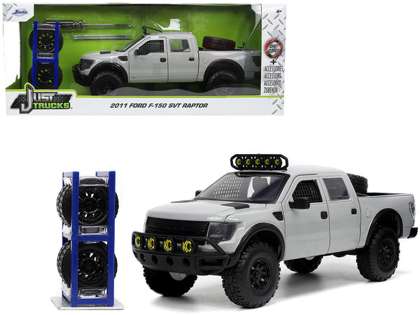2011 Ford F-150 SVT Raptor Pickup Truck Light Gray with Extra Wheels "Just Trucks" Series 1/24 Diecast Model by Jada