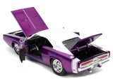 1970 Dodge Charger R/T Purple Metallic with White Top and Tail Stripe "Bigtime Muscle" Series 1/24 Diecast Model Car by Jada