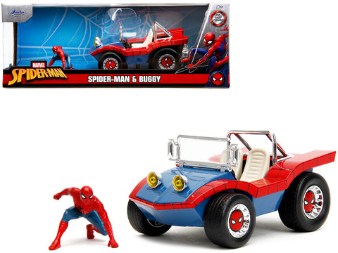 Dune Buggy Red and Blue with Graphics and Spider-Man Diecast Figure "Marvel Spider-Man" 1/24 Diecast Model Car by Jada