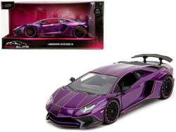 Lamborghini Aventador SV Candy Purple with Pink Graphics "Pink Slips" Series 1/24 Diecast Model Car by Jada