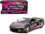 2020 Chevrolet Corvette Stingray Gray Metallic with Pink Carbon Hood and Top "Pink Slips" Series 1/24 Diecast Model Car by Jada