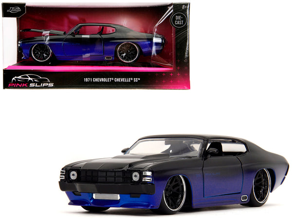 1971 Chevrolet Chevelle SS Black and Blue "Pink Slips" Series 1/24 Diecast Model Car by Jada