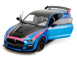 Ford Mustang Shelby GT500 Blue Metallic with Pink Stripes and Black Hood and Top "Pink Slips" Series 1/18 Diecast Model Car by Jada