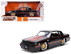 1987 Buick Grand National Black with Matte Red Hood and Stripes "Bigtime Muscle" Series 1/24 Diecast Model Car by Jada