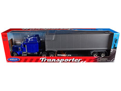 Peterbilt 379 Truck Blue Metallic with Silver Container "Transporter" Series 1/32 Diecast Model by Welly
