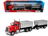 Peterbilt 379 Dump Truck Red with Gray Double Dump Trailer "Transporter" Series 1/32 Diecast Model by Welly